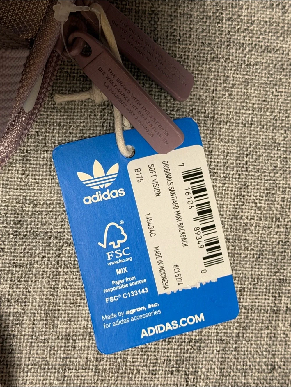 adidas Mini Backpack in Dusty Lavender with White Logo - Picture 3 of 4